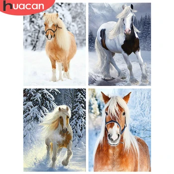 

HUACAN Full Square Diamond Painting 5d Animal Winter Handicraft DIY Diamond Embroidery Cross Stitch Horse Wall Art Decor