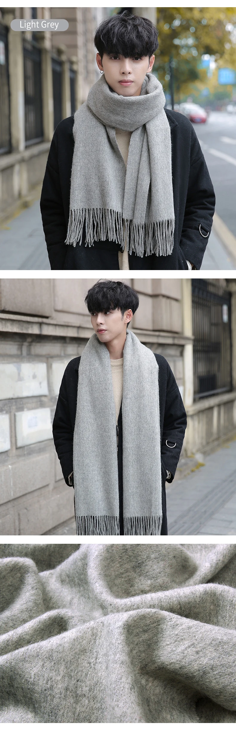 Man's Winter 100% Wool Scarf Cashmere Luxury Wool Thicken Solid Warm Shawls and Wraps for Men Pashmina Muffler Pure Wool Scarves men scarf style