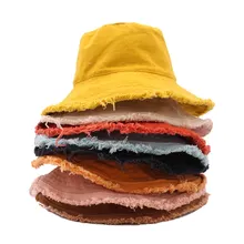 

Women Bucket Hat Cotton Fisherman Cap Lady Beach Caps Water Wash Foldable Panama Bucket Hats Outdoor Fishing Solid Basin Hat