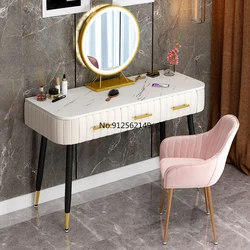 Coiffeuse de chambre à coucher avec miroir LED, coiffeuse de bureau en marbre, ensemble de chaises de maquillage 