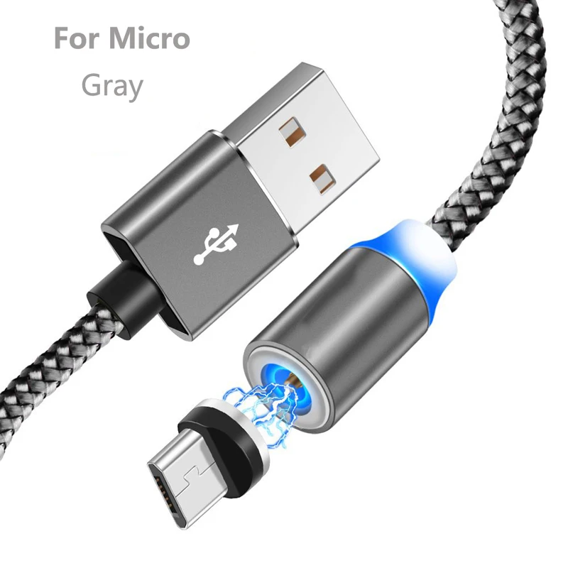 Магнитный USB кабель для iPhone Xiaomi Mi9 8 Note 6 7 8 USB C type C Micro USB кабель Магнитный зарядный кабель кабели для мобильных телефонов - Цвет: For Micro Gray