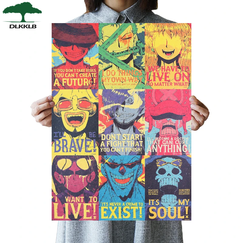 DLKKLB Classic Anime One Piece Characters Vintage Collection Poster Kraft Paper Bar Cafe Wall Sticker 51X36cm Decor Paintings | Дом и сад