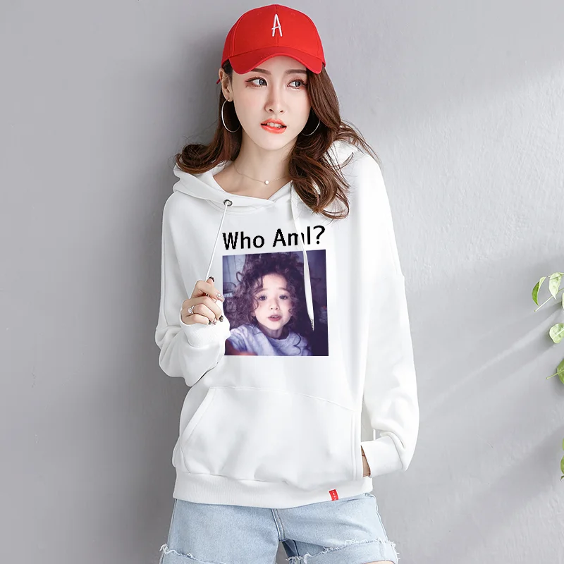 Детский свитшот kpop, худи большого размера с графическим принтом, Корейская одежда, harajuku sweat femme, женская осенняя одежда большого размера - Цвет: who am white