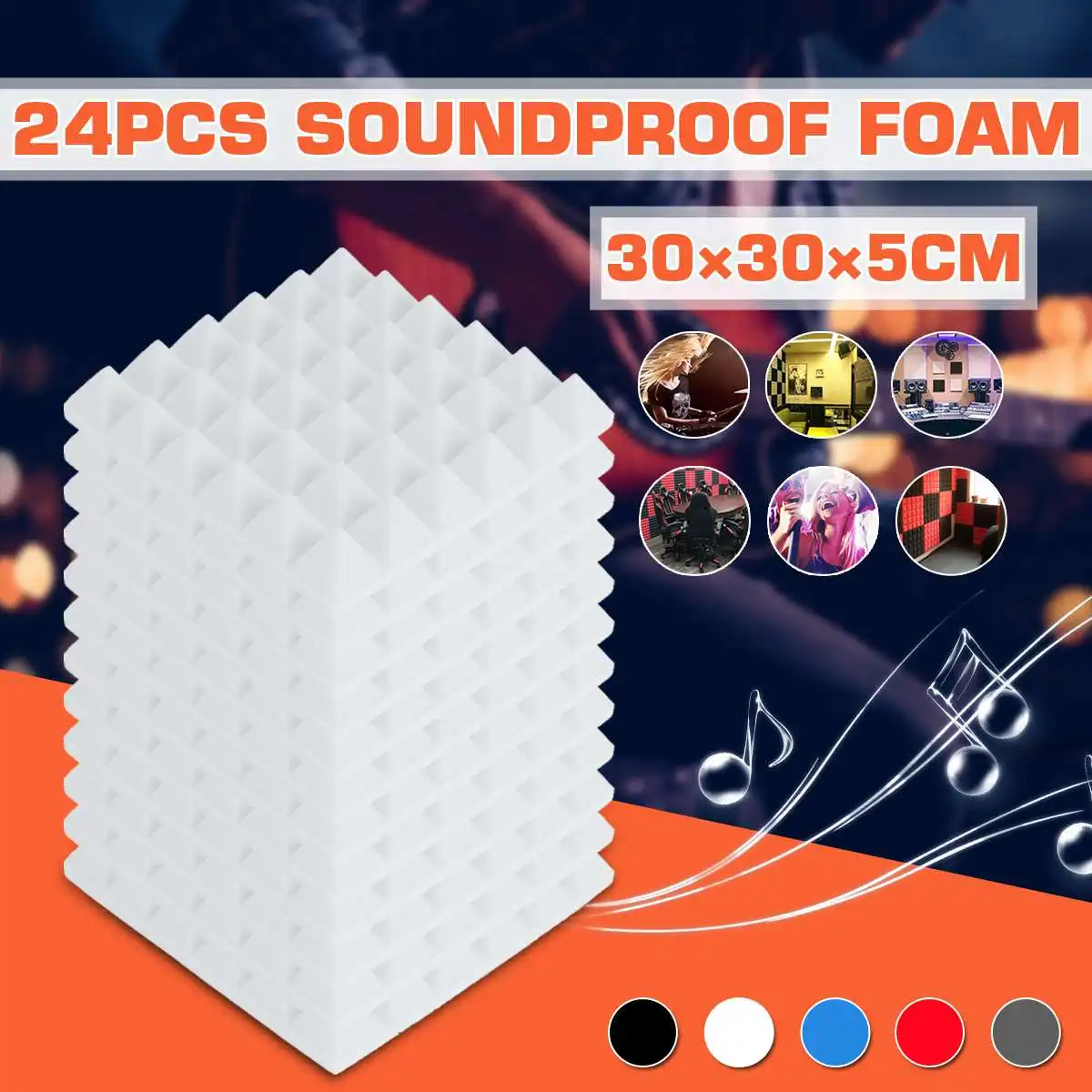 24 шт. 300x300x50 мм 5 цветов пена для звукоизоляции акустический пористый материал для студии Звукоизоляционная поглощающая обработка облицовочная плитка из пенополиуретана