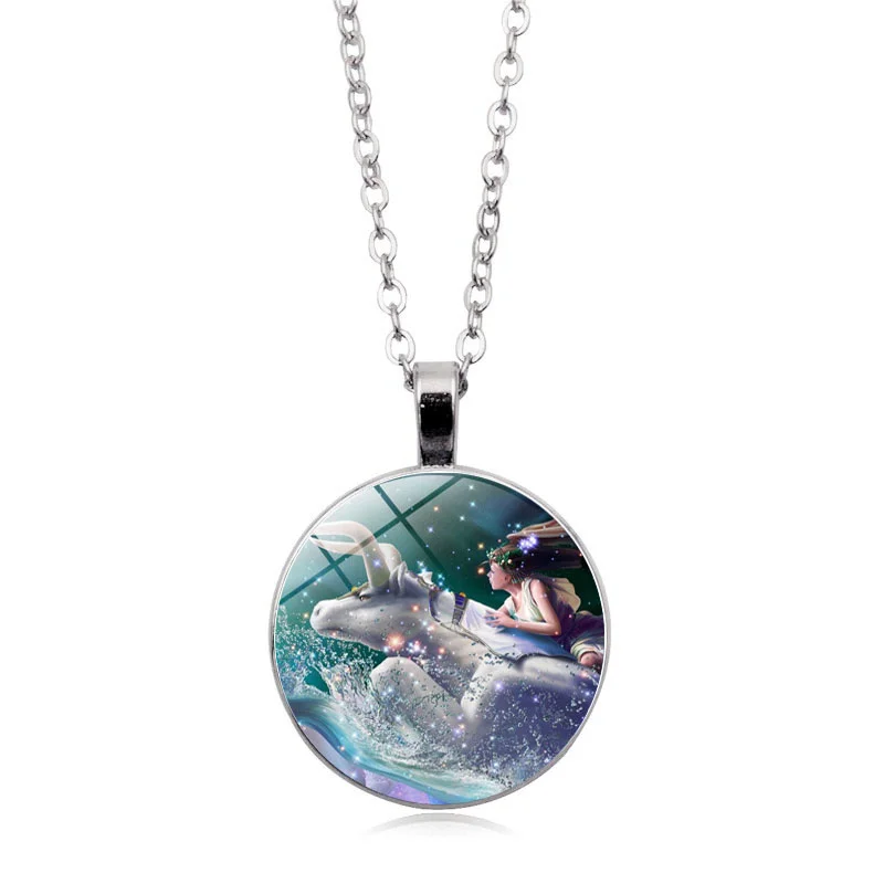 12 Созвездие Подвеска Ожерелье Знаки зодиака стеклянная цепь из кабошона ожерелье для женщин подарок для девочек - Окраска металла: Taurus