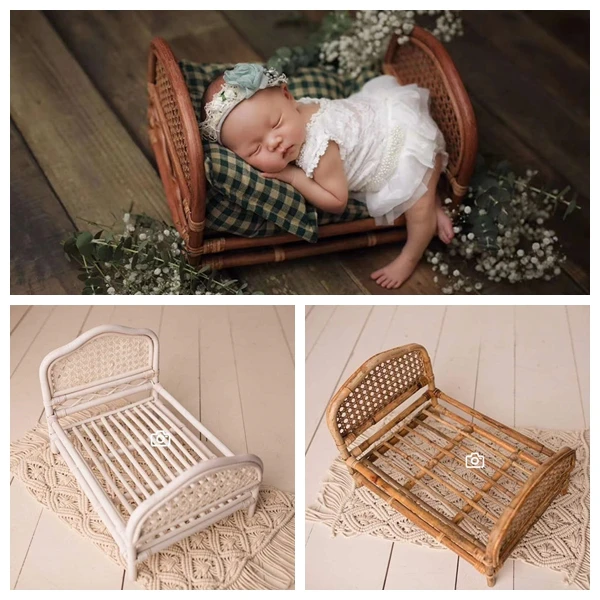 New props woven rattan frame rattan chair newborn baby bed photography props