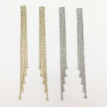 

New Arrival Fashion Gold And Silver Color Rhinestone Crystal Chains Tassel Drop Dangle Earring Wedding Party Gift Jewelry