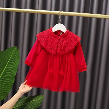 

Cappa A- Line Dress Winter Dress with Velvet New Year Fairy Skirt Above Knee, Mini Cute Solid Baby Girl's Lace Cotton Full