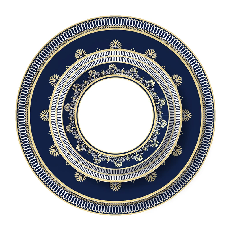 Elegant Blue Bone China Steak Plate, Ceramic Dinner Dish, Coffee Cup Saucer, Family Dinnerware, Home Decoration