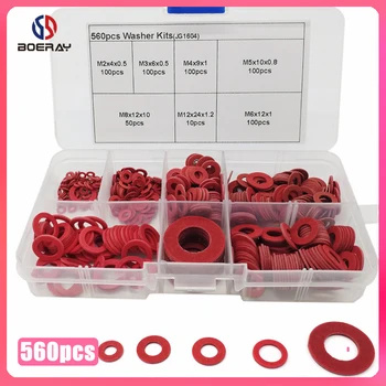 

560pcs Steel Pad Insulation Washers Red Steel Paper Meson Gasket Spacer Insulating Spacers kits