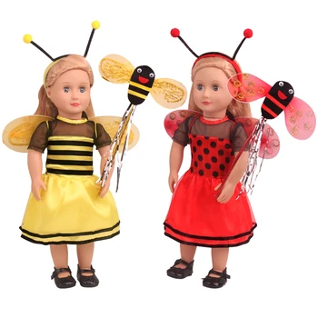 

18 inch Girls doll Clothes Cute bee suit + magic wand + wings American newborn dress Baby toys fit 43 cm baby doll c812