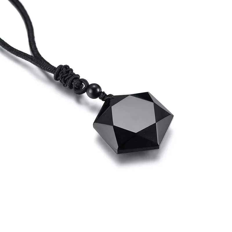 Ожерелье из черного обсидиана 31 мм кулон StarOfDavid для мужчин гексаграмма амулет