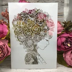 A4 29cm Beautiful Flower Hair Girl DIY Layering Stencils Painting Scrapbook Coloring Embossing Album Decorative Card Template