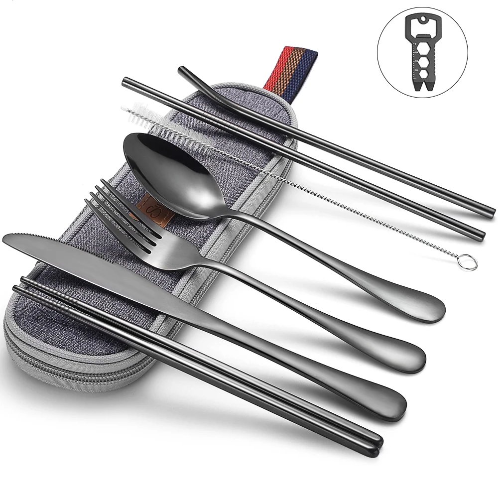 Travel Cutlery Set Camping Reusable Flatware Spoon Portable Fork Chopsticks Case
