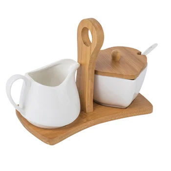 

1 Set Sugar Bowl and Creamer Modern Style Durable Ceramic Cream Pitcher Sugar Jar with Spoon for Hotel Restaurant