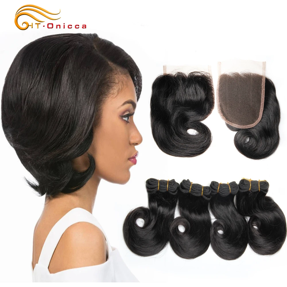 Htonicca Brazilian Curly Bundles With Closure 8 Inch Human Hair Bundles With Closure Hair Extension