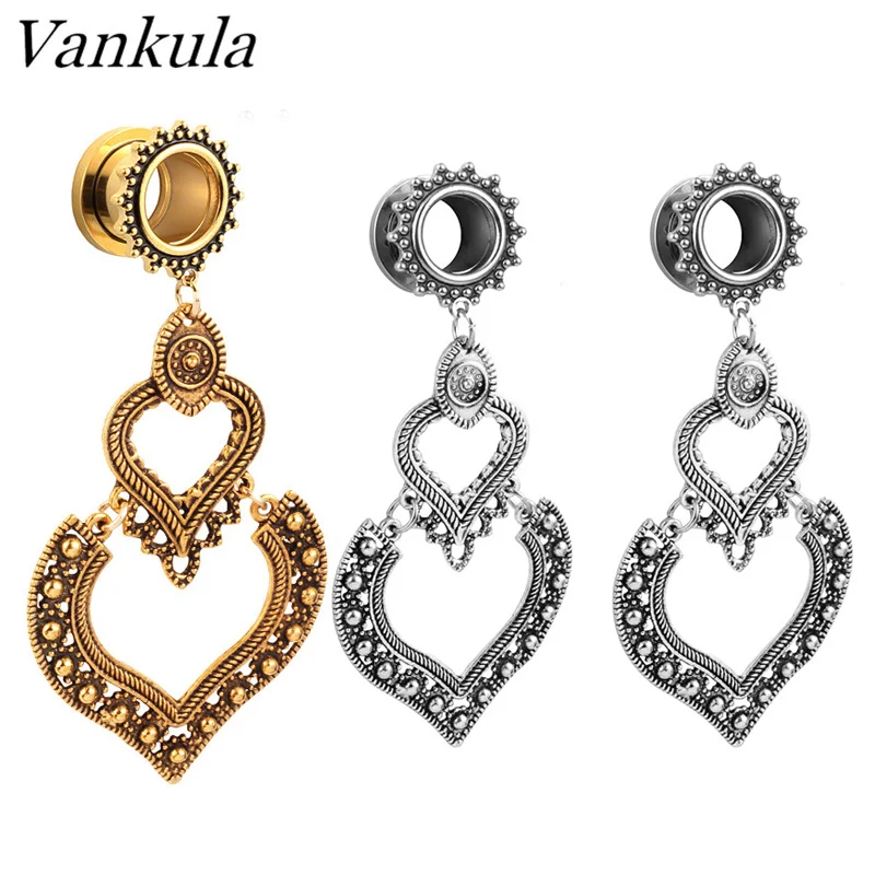 Vankula, 12 шт., опт, сердце, болтается, тоннель, затычка для ушей, PVD покрытие, расширитель, пробки, растяжки, пирсинг, модные украшения для тела
