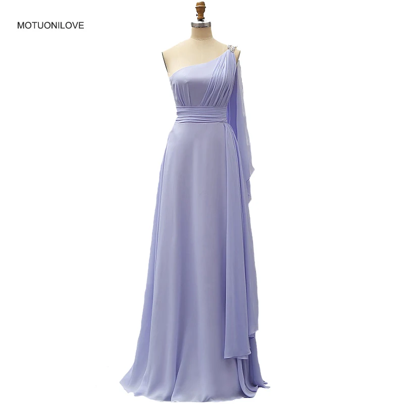 

Formal Evening Dresses Women Elegant Lavender One Shoulder Graduation Dresses Long Chiffon Prom Gowns With Stole Robe De Soiree