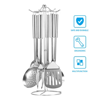 

7 Pcs Cooking Tools Set Premium Stainless Steel Kitchen Cooking Utensils Set Turner Soup Spoon Strainer Pasta Server Spoon