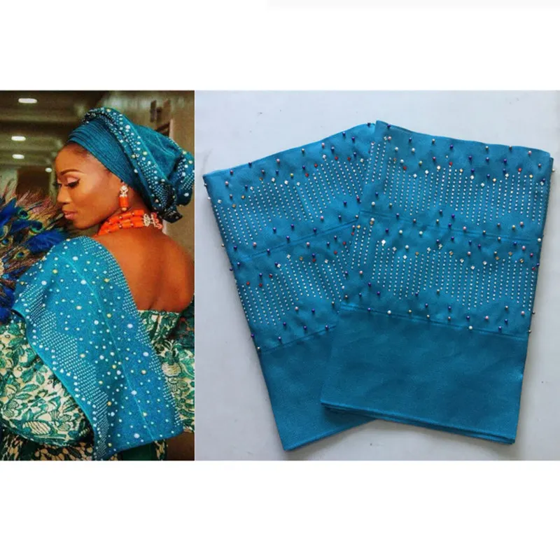 Африканский ASO OKE геле с камнями и бисером, 2 шт./пакет Длина 2M по последним тенденциям в нигерийском стиле ASO OKE головка в виде галстука-бабочки для свадьбы 30