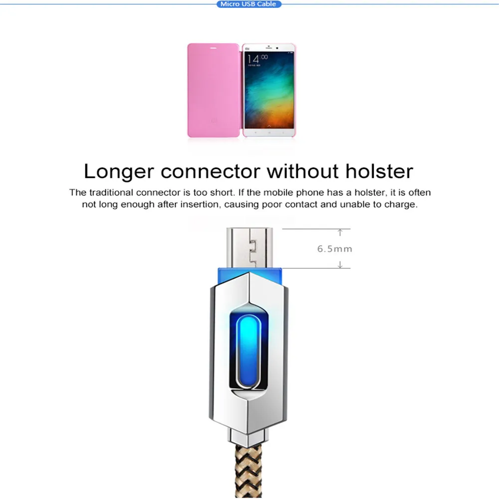 2A usb type-C кабель для быстрой зарядки нейлоновый ткацкий светящийся светильник кабель для передачи данных type-C Android Micro Sync зарядный провод для huawei