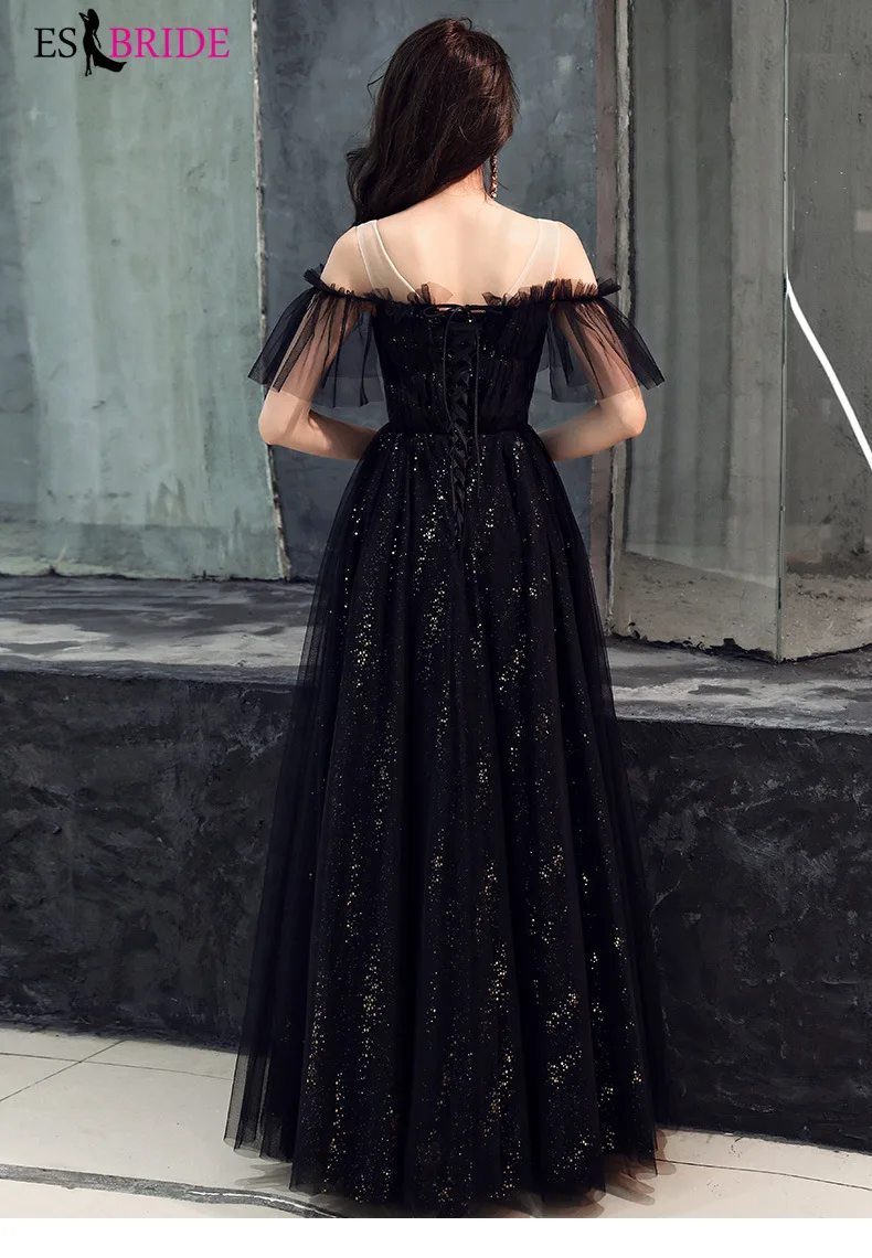Robe De Soiree, элегантные тюлевые вечерние платья, Длинные ES1904-1, трапециевидные, с открытыми плечами, короткие, без рукавов, иллюзионные вечерние платья Vestidos