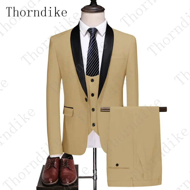 suit 8 Thorndike индивидуальный заказ мужской костюм с брюками комплект из 3 предметов свадебный ужин смокинги с черной шалью лацкане(Блейзер+ жилет+ брюки - Цвет: suit 8