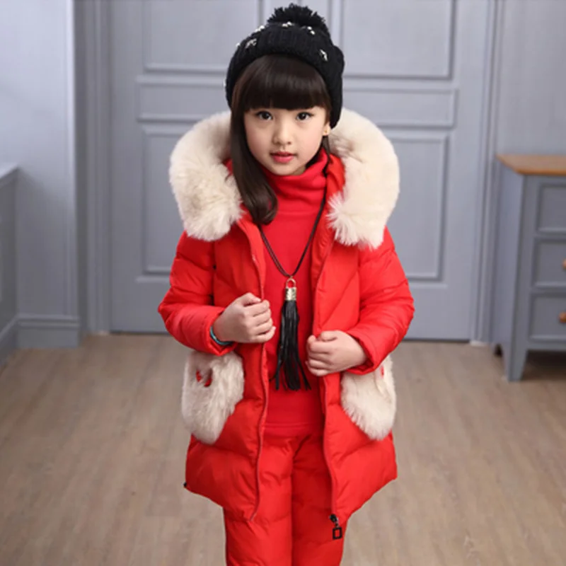 Зимние комплекты одежды для детей теплая парка для девочек пуховик Одежда для девочек детское пальто Зимний костюм зимняя куртка, пальто