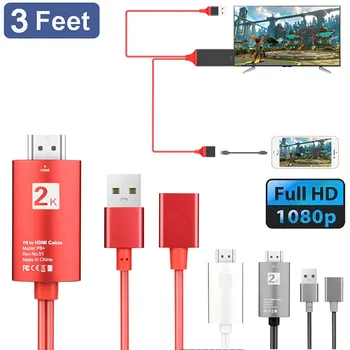

USB Type C Lightning To HDMI w/Charging Cable For Samsung Galaxy S9 For iPhone 1080P Converter Adapter Cable