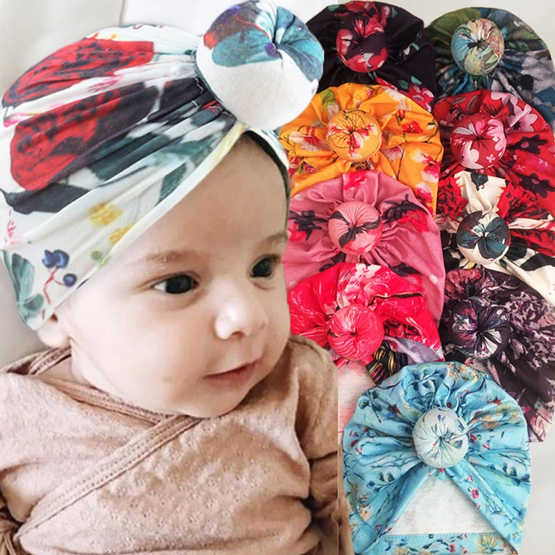 custom baby accessories Lovely Knot Baby Hat Turban Soft Cotton Newborn Boys Girls Hat Flower Print Infant Toddler Cap Beanies Head Wraps baby stroller accessories