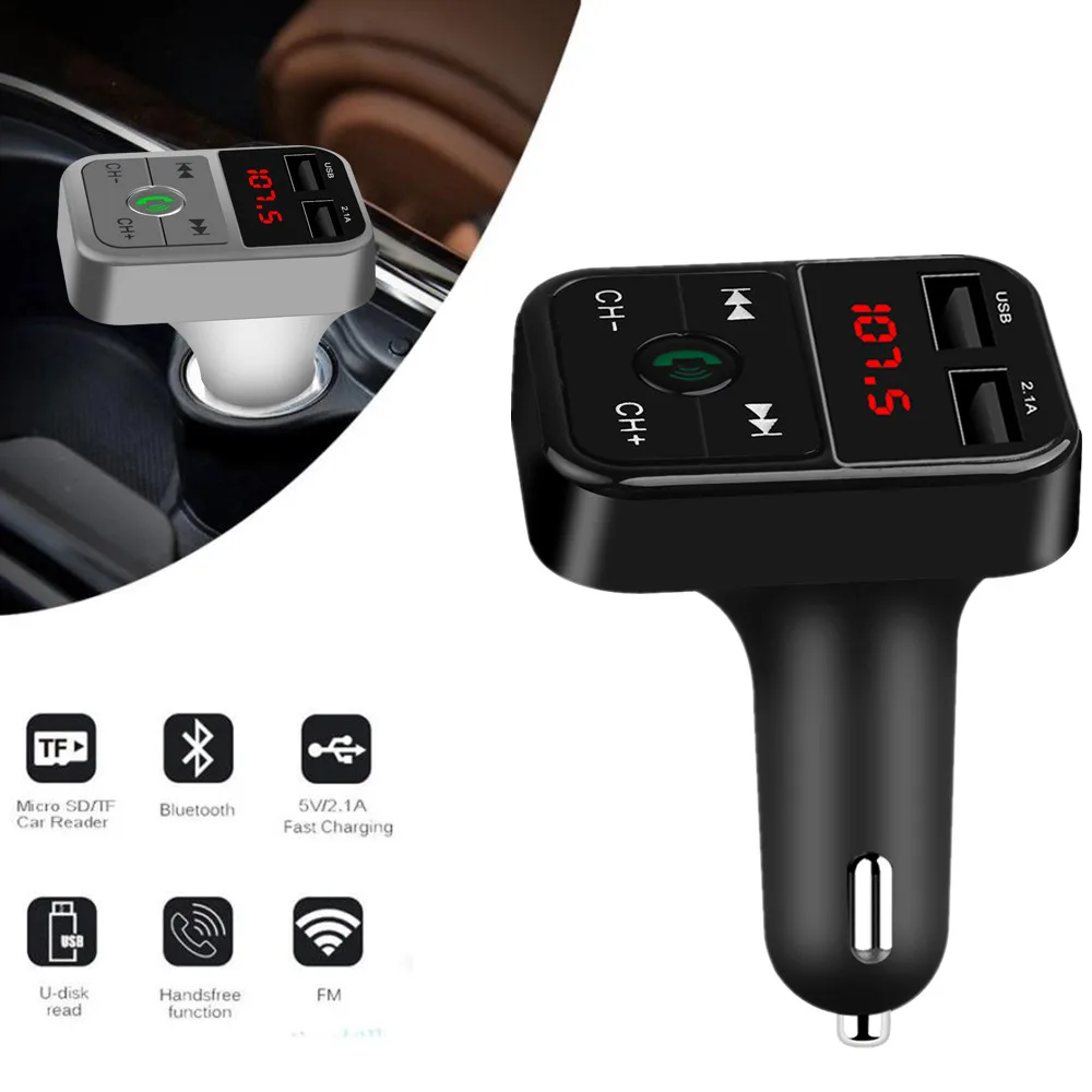 

Handsfree digital phone charger FM Transmitter bluetooth car kit 5V 2.1A dual USB Charger adapter Wireless MP3 Music Player TF