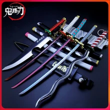 Нож из цинкового сплава для рассекания демонов, металлическая Катана с подставкой для косплея, модель в подарок для спальни, гостиной Нож из цинкового сплава для рассекания демонов, металлическая Катана с подставкой для косплея, модель в подарок для спальни, гостиной