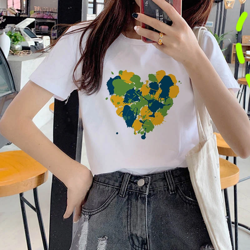 Fashion Women T Shirt Harajuku Love shaped Tshirt 90s Painting Ulzzang Casual Tops Tees T-shirt Female Clothes