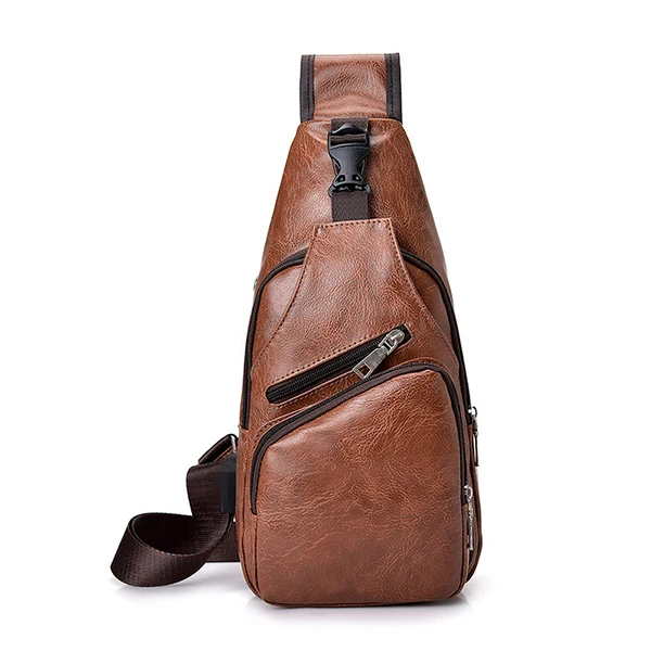 Light Brown L Мужские сумки через плечо мужские повседневные сумки через плечо из искусственной кожи дорожные сумки через плечо нагрудный пакет дизайнерская сумка через плечо с интерфейсом USB - Цвет: Light Brown L