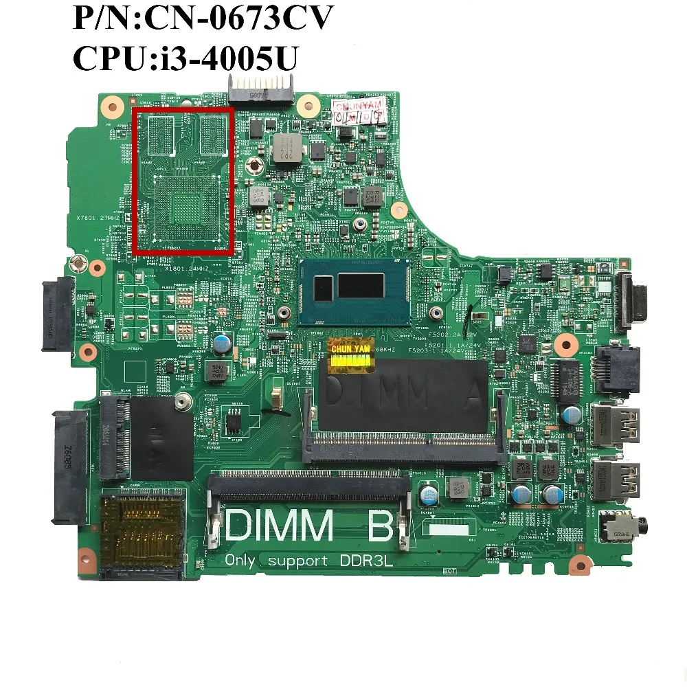 

Excellent For DELL 3440 Laptop Motherboard With i3-4005U DDR3 CN-0673CV 0673CV 673CV 13221-1 PWB:WVPHP 100% working