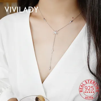 

VIVIADY 925 Sterling Silver Minimalist Zircon Sun Flowers Tassel Choker Necklace For Women Party Fine Jewelry Romantic Gift
