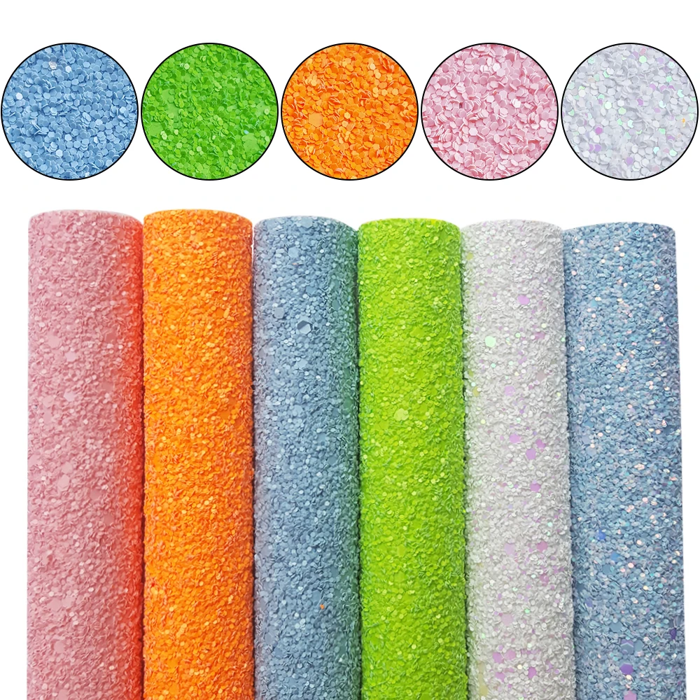 QIBU 22*30cm Chunky Glitter Fabric Thicker Rainbow Neon Faux Leather Sheets Handmade Decoration A4 DIY Bow Earring Accessories