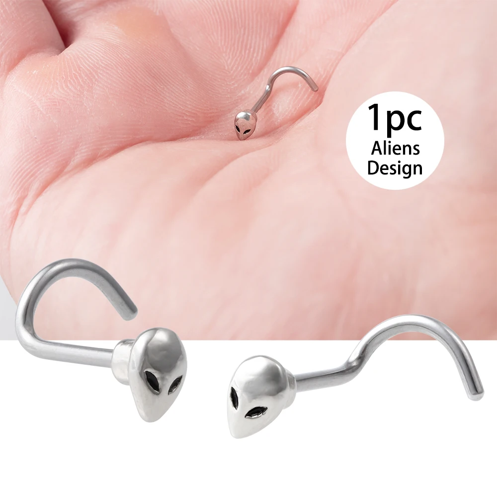 1 шт., чужеродные кольца с винтами для носа, стальные пирсинг для носа, шпильки Nez, закрученная изогнутая Носовая кость, кольцо-гвоздики, Nariz, пирсинг для тела, ювелирное изделие, 20 г