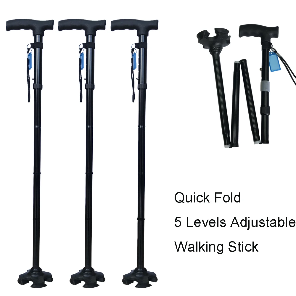 

Walking Stick Hiking Trekking Poles Trail Ultralight 4 Section Adjustable Canes Aluminum Alloy Folding Walking Sticks Non-slip