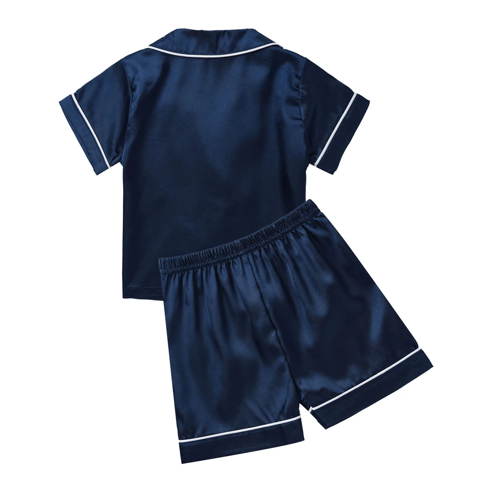 2Pcs Baby Boys and Girls Clothing Set Solid Color Sleepwear Short Sleeves Lapel Collar Shirt and Elastic Shorts Baby Nightwear