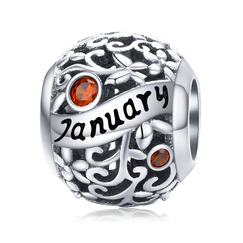 January Bamoer 925 пробы Серебряный месяц день рождения Камень круглые бусины подходят для женщин браслет DIY ювелирных изделий SCC1385 - Цвет: January