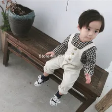 Осенние мягкие повседневные Комбинезоны из хлопка с высокой талией для маленьких мальчиков и девочек модные подтяжки для маленьких детей детские штаны-комбинезон