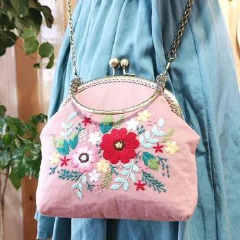 Portable DIY Embroidery Kit Flower Bag Purse Handbag Cross Stitch Kit for Beginner Needlework Sewing Art Craft Friend Gifts 4