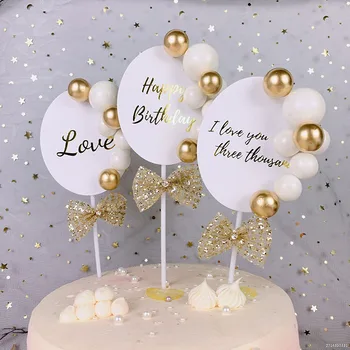 

1Pcs Gold Pearl Letter Love Happy Birthday Cake Topper Wedding Cake Decoration For Baby Shower Kids Birthday Party Decoration