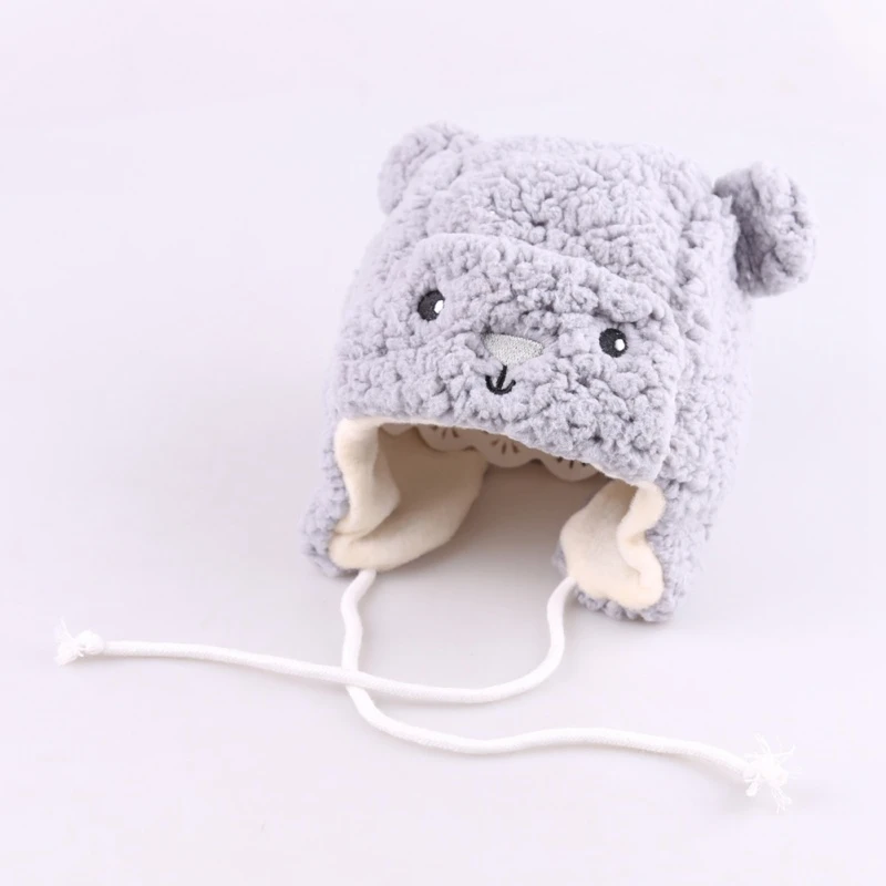 Baby winter Hat Cute Bear Baby Earmuffs Hats Winter Velvet Warm Infant Caps Cartoon Soft Beanie Cap for Baby Boys Girls 1-3Y