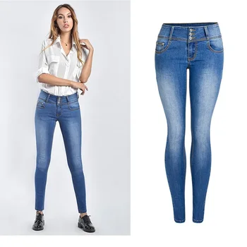 

2019 Solid Wash Skinny Jeans Woman High Waist Push Up Slim Femme Plus Size Stretch Denim Pants Promotion Autumn Free Shiping
