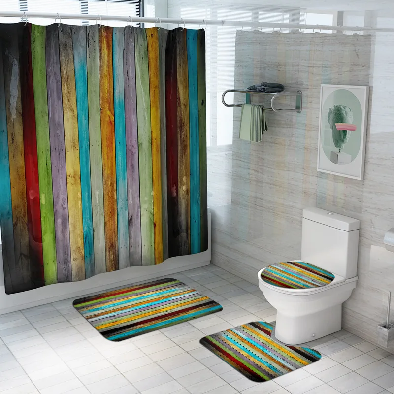 Красочные радужные полосы узор занавески для душа полиэстер водонепроницаемый ванная комната s Ковры наборы туалет крышка коврик набор