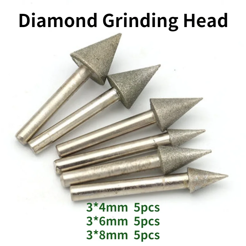 poliwell 30pcs 3mm shank diamond grinding needle kit mini grinding head metal stone engraving carving tools dremel bits burr Jade Carving Tools/diamond Grinding Head /triangular Jade Carving Tools / 3mm 6 Mm Umbrella Grinding Needle