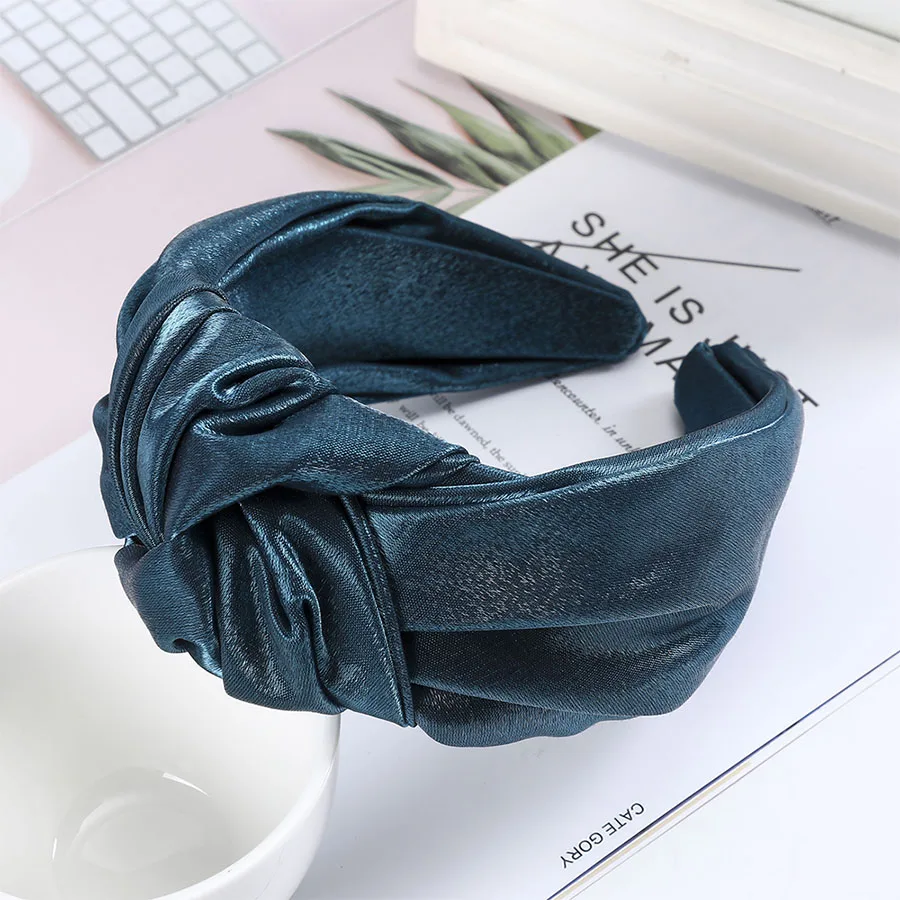 dark green Haimeikang Fashion New Bezel Headdress Cross knotting Wide-brimmed Headband Autumn Winter Head Hoop Women Hair Accessories - Цвет: dark green