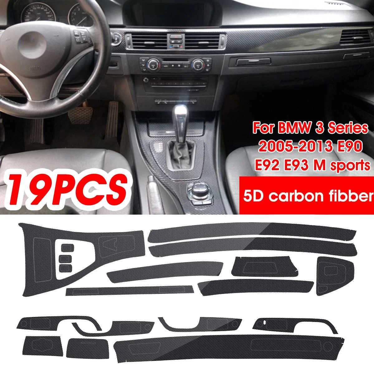 

19Pcs Car Central Control Decorative Gear Trim Cover Interior Mouldings Stickers For BMW 3 Series 2005-2013 E90 E92 E93 M sports